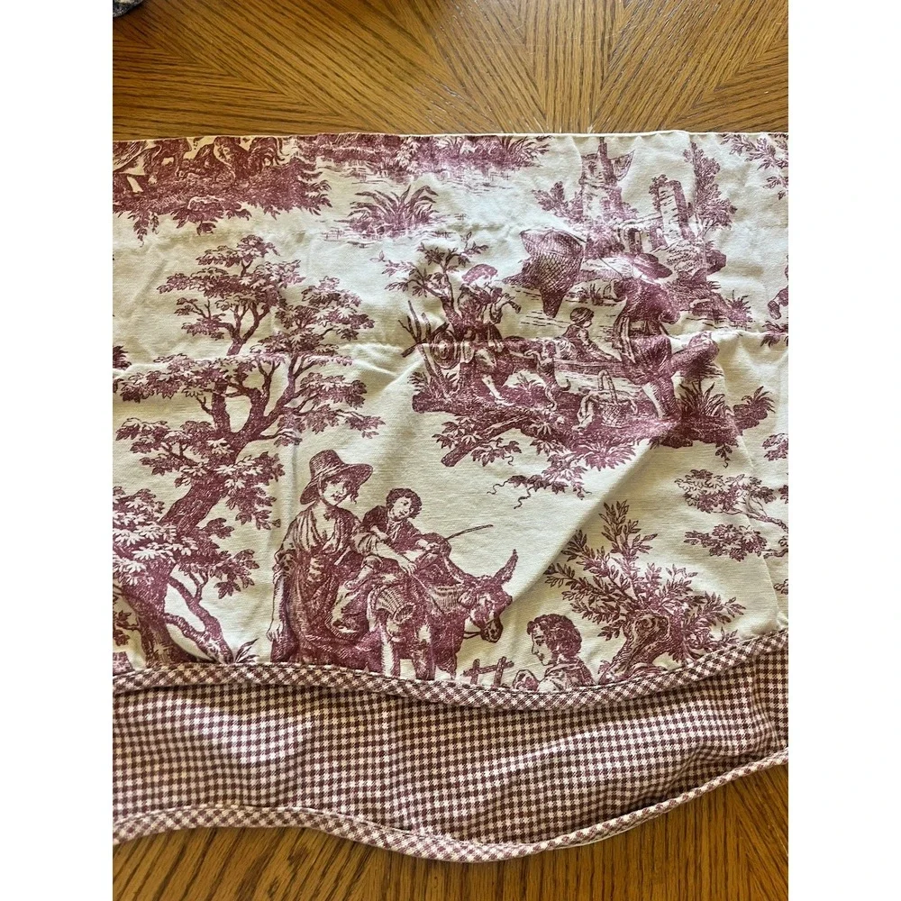 Toile Valance Burgundy Red Off White Beige Gingham Check French Country 74x15.5